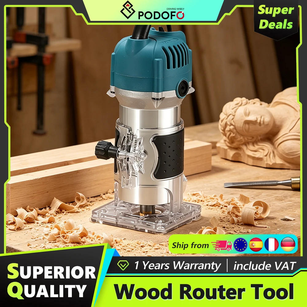 Podofo 800W 30000RPM/MIN Fresatrice per Legno, Macchina per Incisione e Fresatura di Laminati, Utensile per Giunzioni, Rifilatore Elettrico per Legno, Strumenti per Intaglio e Taglio del Legno