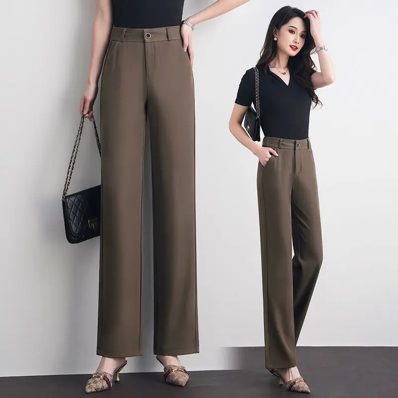 

High-End Narrow Suit Wide-Leg Pants Women's Summer New Slimming Anti-Wrinkle Loose Drooping Straight High Waist Casual Pants