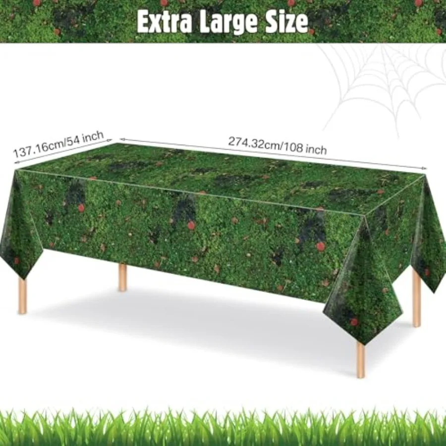 3 قطعة مفرش المائدة البلاستيكية الطحلب الأخضر 108x54 بوصة أوراق العشب غطاء الطاولة مفرش المائدة القابل للتصرف لطاولة مستطيلة الغابات يونيو