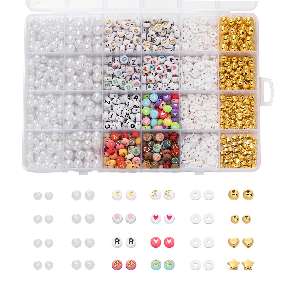 24Grids/Box Acrylic English Alphabet Letter Beads Kits For Name Bracelets Jewelry Making Acrylic Pearl Imitation Beads Set