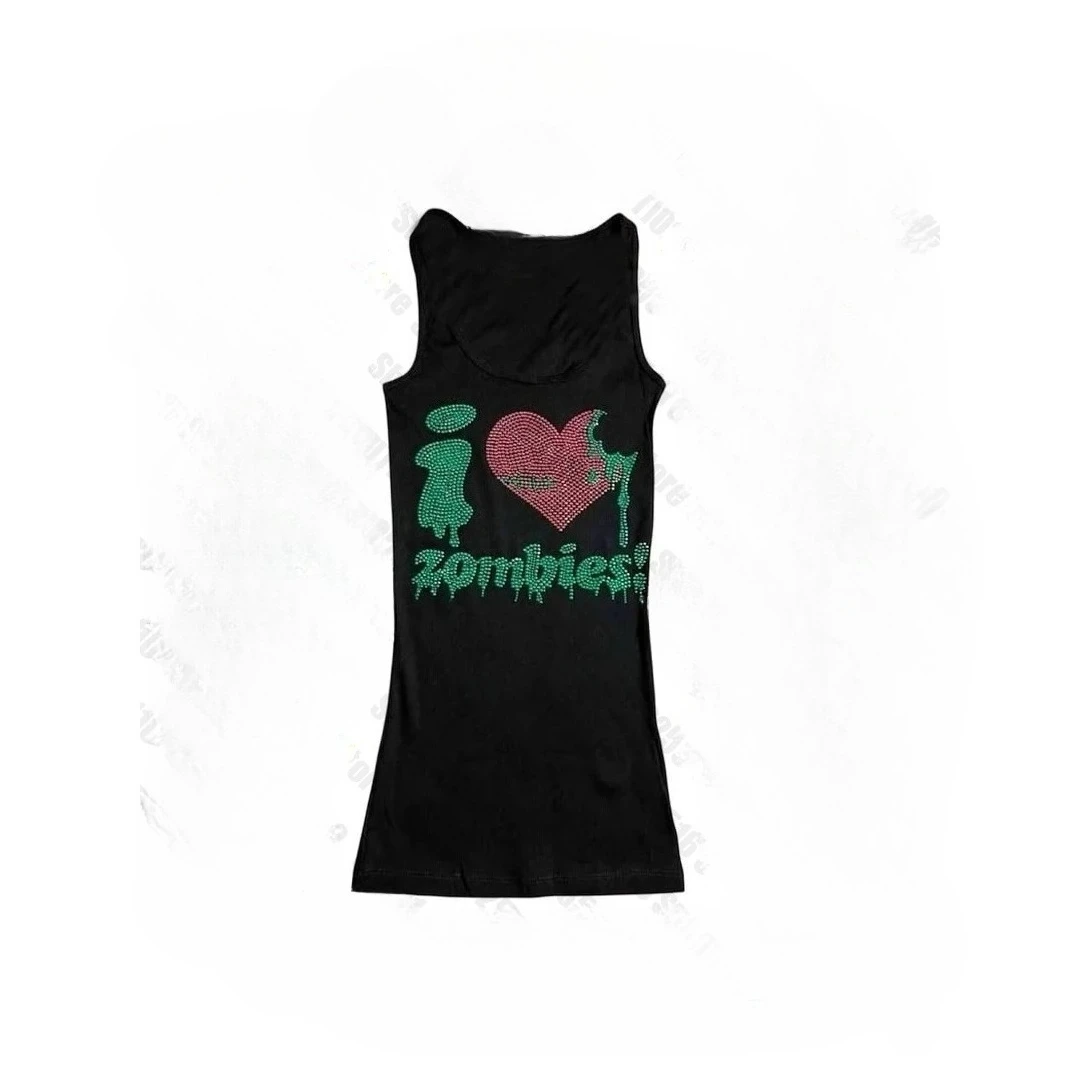 Hip Hop Retro Print Ribbed Tank Streetwear Trendy New Model personality Clothes Year round clothing Unisex Y2k Short Sleeves tee