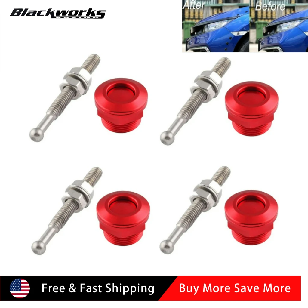 22mm 4Pcs Universal Car Push Button Bonnet Hood Pins Kit Aluminum Quick Release Latch Bumper License Plate Lock Clip