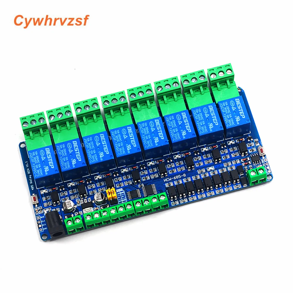 Modbus-Rtu 1/2/4/8 Channel Optocoupler Isolation 12V Relay Module Switch Modbus RTU Relay Output Switch RS485/TTL Communication