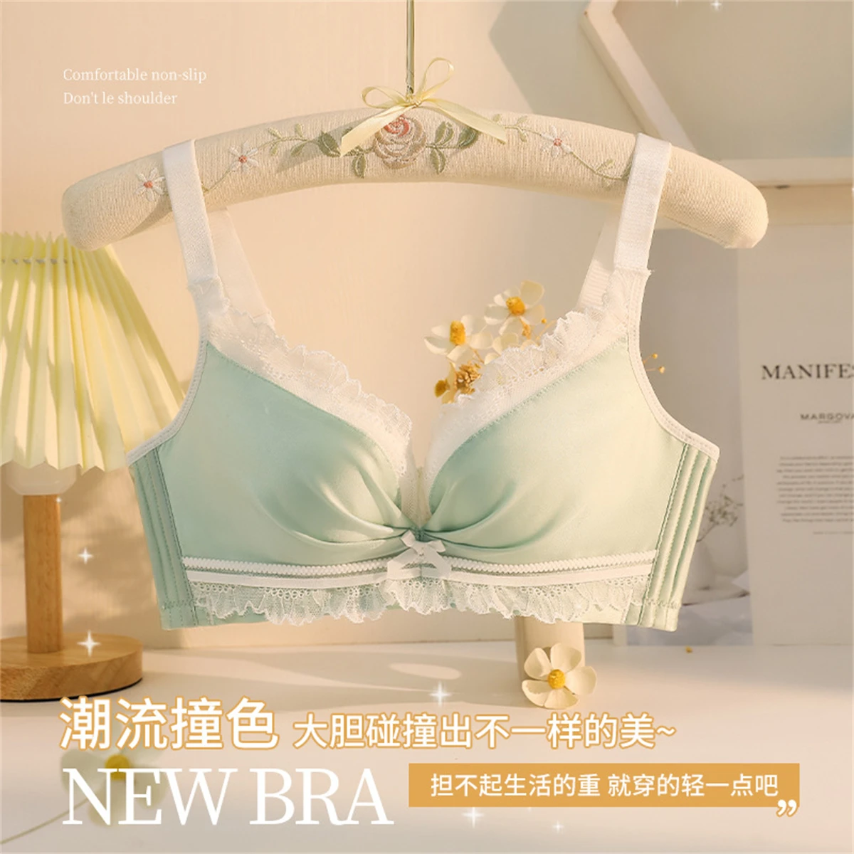 Japanese Sweet Style Cute Candy Solid Color Girls Bra Sexy Lace Ruffle Ribbon Bowknot Kawaii Soft Women Underwear