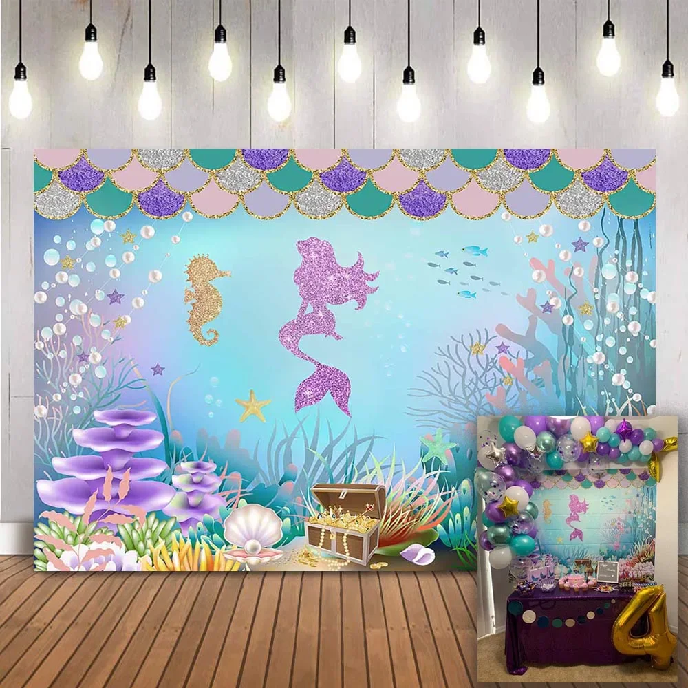 Mermaid princess birthday backdrop under the sea photography background Coral colony mermaid birthday party decoration photocall
