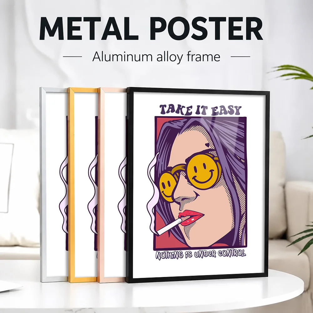Take It Easy Pop Comic Woman Metal Poster With Aluminum Alloy Frame Personalized Photo Hero Style Wall Art For Lounge Fan Gift