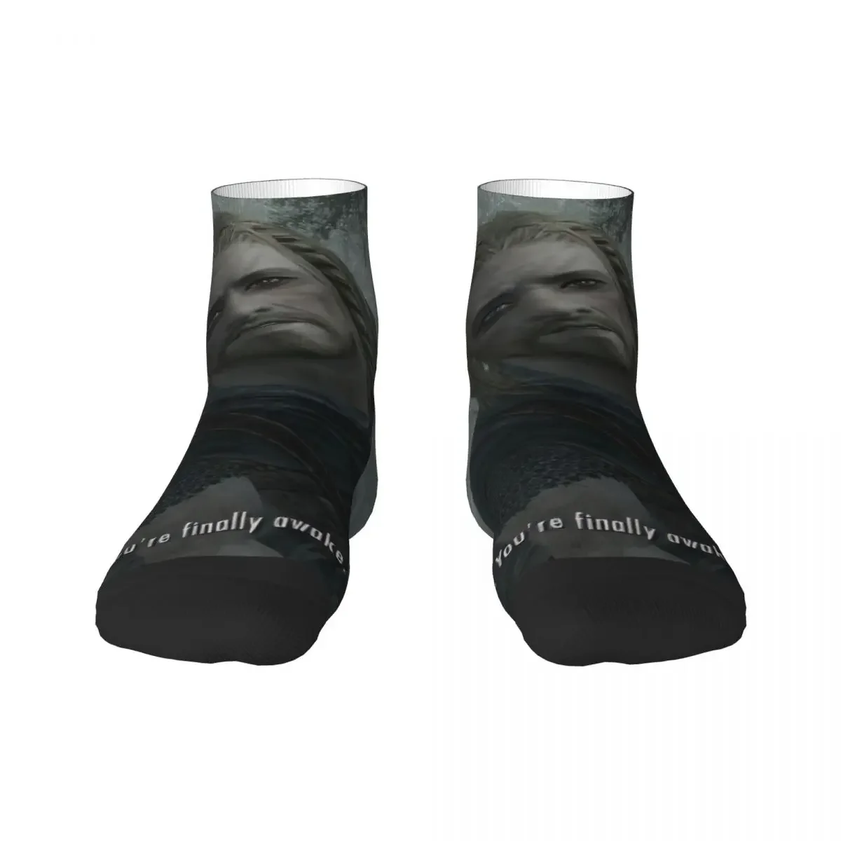 Hey You Youre Finally Awake Skyrim Meme Men's Crew Socks Unisex Cool 3D Printing Dress Socks