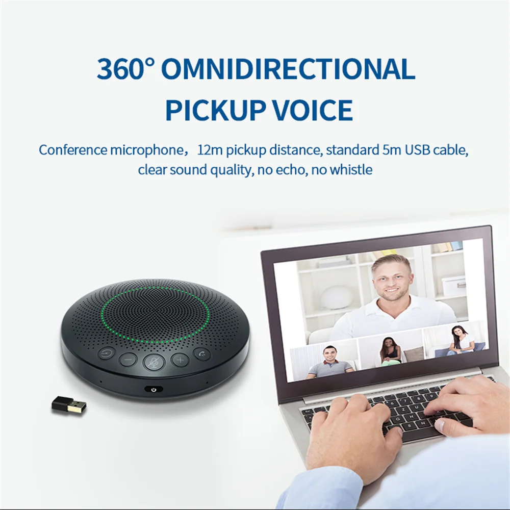 Wireless Omnidirectional Microphone Conference 6M Pick Up USB Bluetooth Desktop Wired Mic Built-in Speaker for 40㎡ Room M12