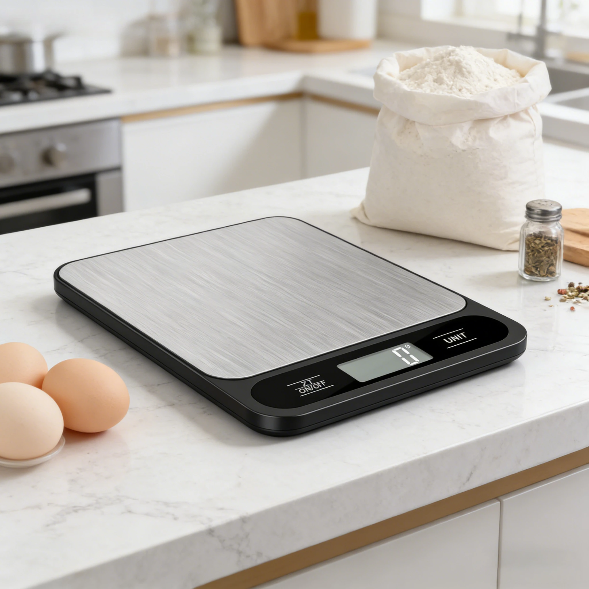 Kitchen Electronic Scale, Home Baking Rechargeable Model. Stainless Steel Weighing Surface with One-click Zeroing Function.