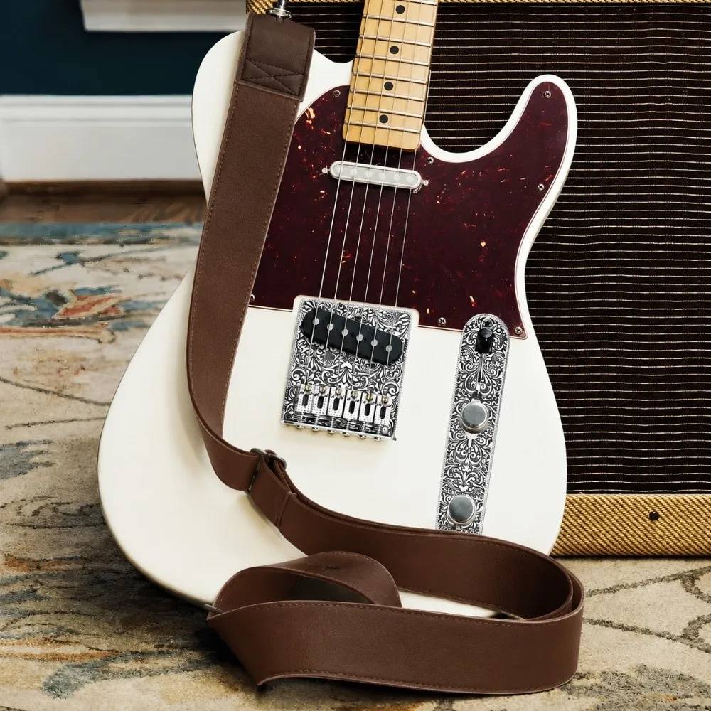 Zinc Alloy For Telecaster Bridge Control Plate Engraved Pattern 6 String Roller Saddle Bridge Silver Color Guitar Bridge