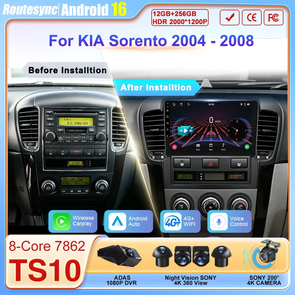 

Автомагнитола Android 16 для KIA Sorento 2004-2008 с мультимедиа, видеоплеером, навигацией GPS, Carplay, экраном, 5G Wi-Fi, DSP, BT, RDS