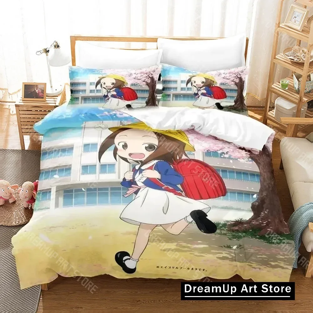Anime Teasing Master Takagi-san Bedding Set Duvet Cover Bed Set Quilt Cover Pillowcase Comforter king Queen Size Boys Adult