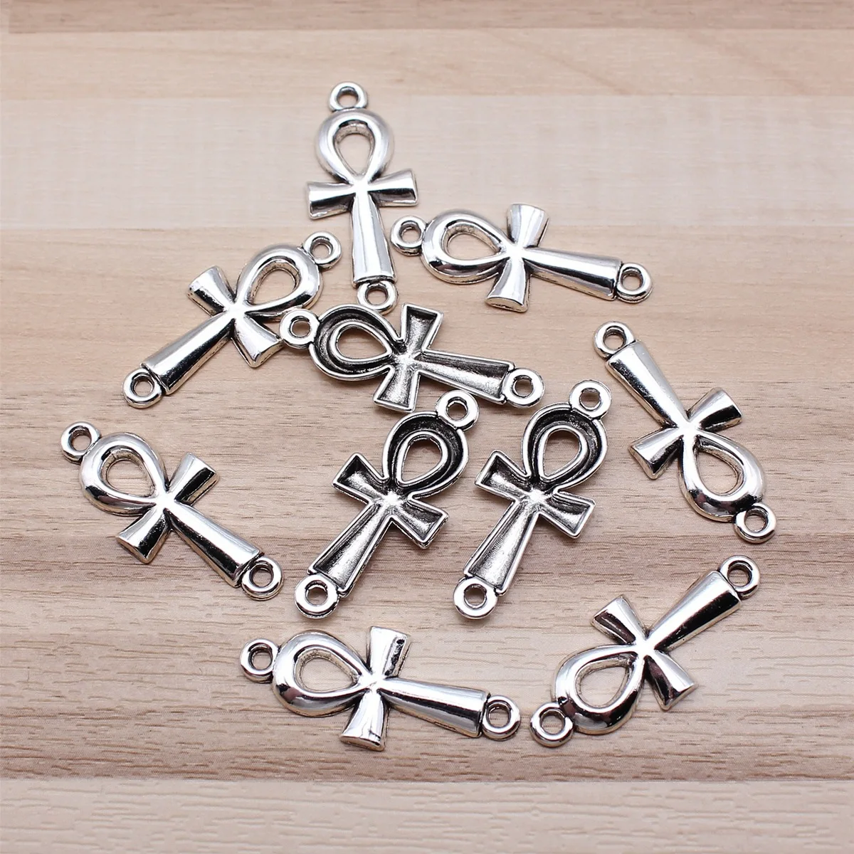 IFOCUS 10pcs/Lot Ancient Egyptian Life Key Ankh Cross Connector Charms For DIY Jewelry Making Zinc Alloy 12x30mm/0.47x1.18inch