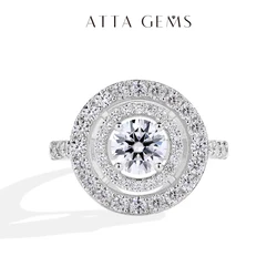 ATTAGEMS Full D Color VVS1 Luxury Moissanite Ring Round Cut 1.0CT S925 Sterling Silver Engagement Wedding Jewelry Gift for Women