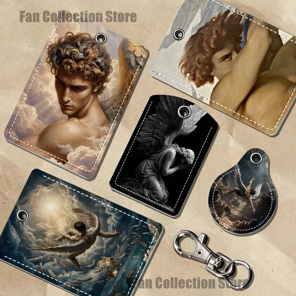 The Fallen Painting Angel Fashion Leather Credit Card Holder Roomy Metro Debit Credit Card Air Tag Access Card Women Girls Boy