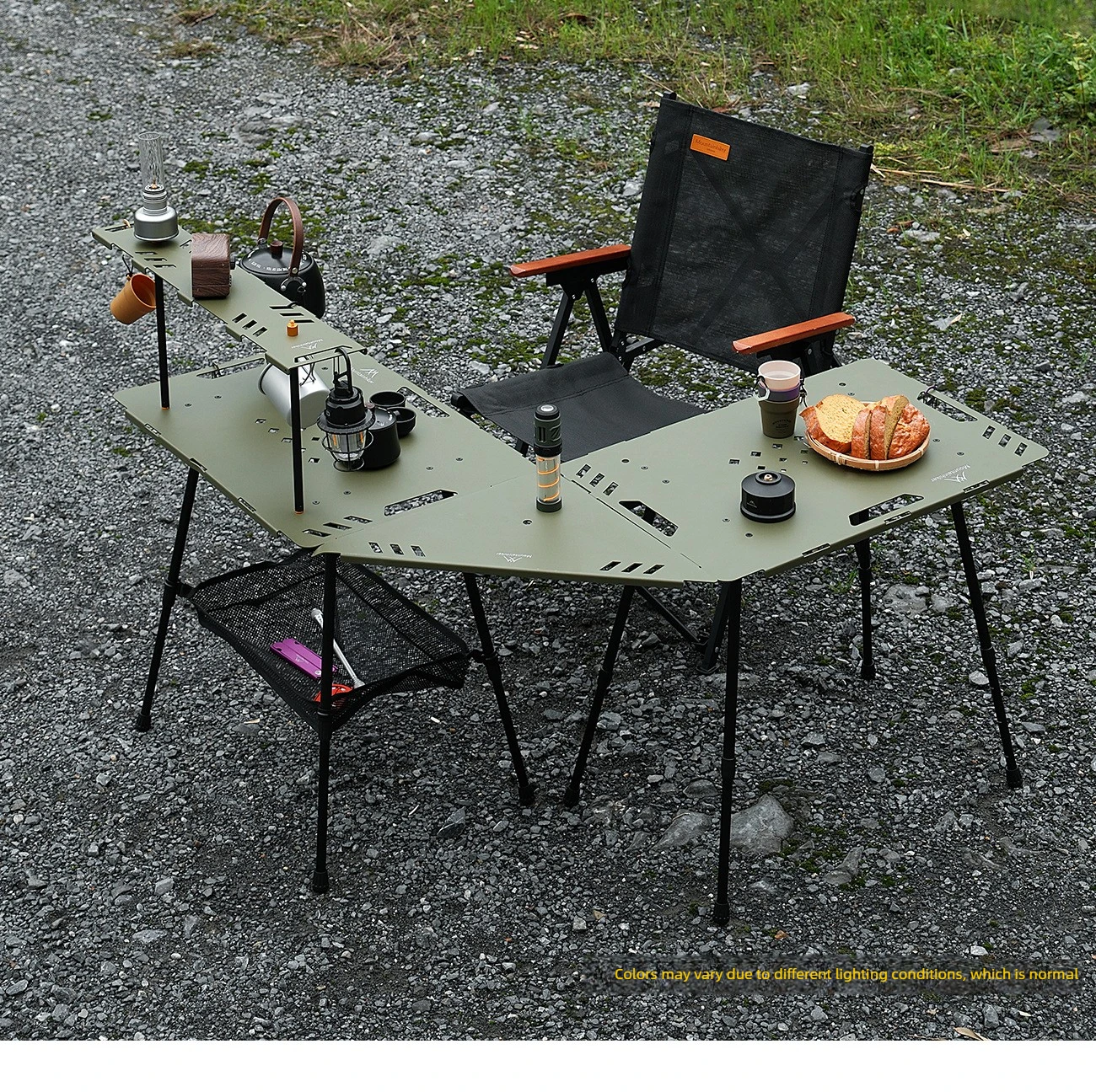 MOUNTAINHIKER Tragbarer, zusammenklappbarer Campingtisch mit Lampenhalter und Netztasche, leichter Outdoor-Picknicktisch für Wanderungen und Reisen ﻿