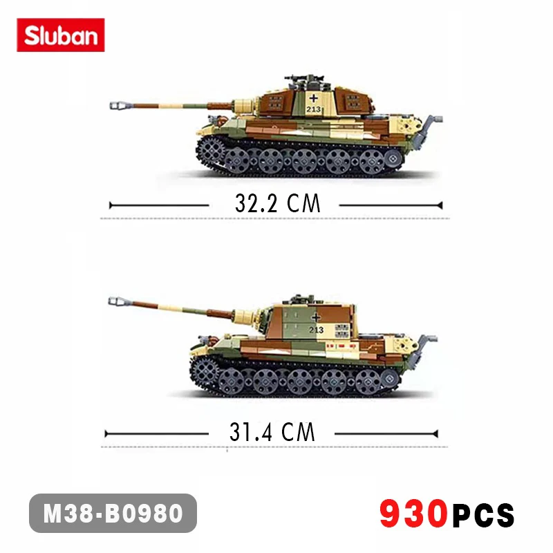 930 قطعة سلوبان 0980 WW2 العسكرية الملك النمر الثقيلة دبابة جنود الجيش اللبنات الاطفال الطوب لعب للأولاد هدايا #4