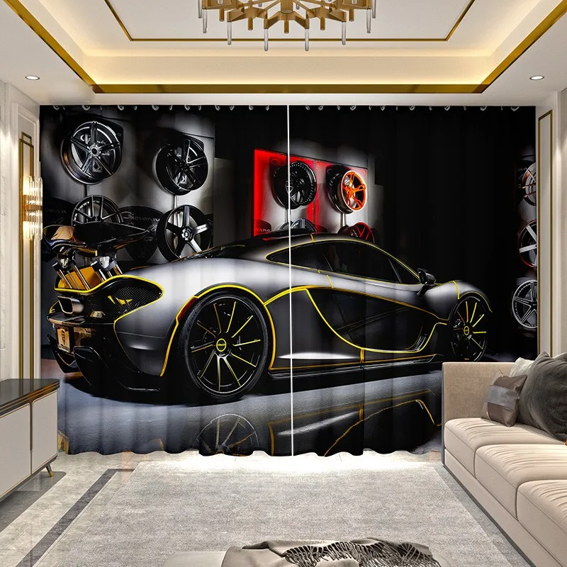 

Custom Cartoon Fashion Racing Curtain Racing Club Window Curtain Boys Bedroom Semi-blackout Thin Curtain Fabric cortinas Drapes