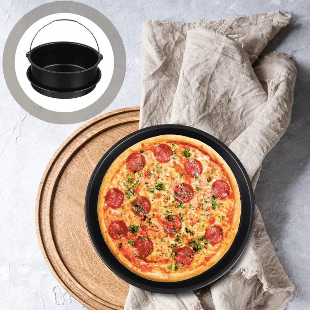Obrázek 3: Bakeware 6/7/8/9 palec vzduch smažák pečení kotlík sada uhlík ocel černá kolo dort forma nepřilnavý s madlo pečení bedna na láhve kuchyň