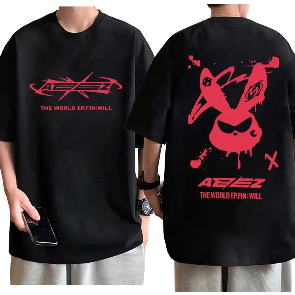 Kpop Ateez The World Ep Fin Will Tour Graphic T Shirts Men Women High Quality Fashion Trend T-shirt Street Y2k Style T-shirts