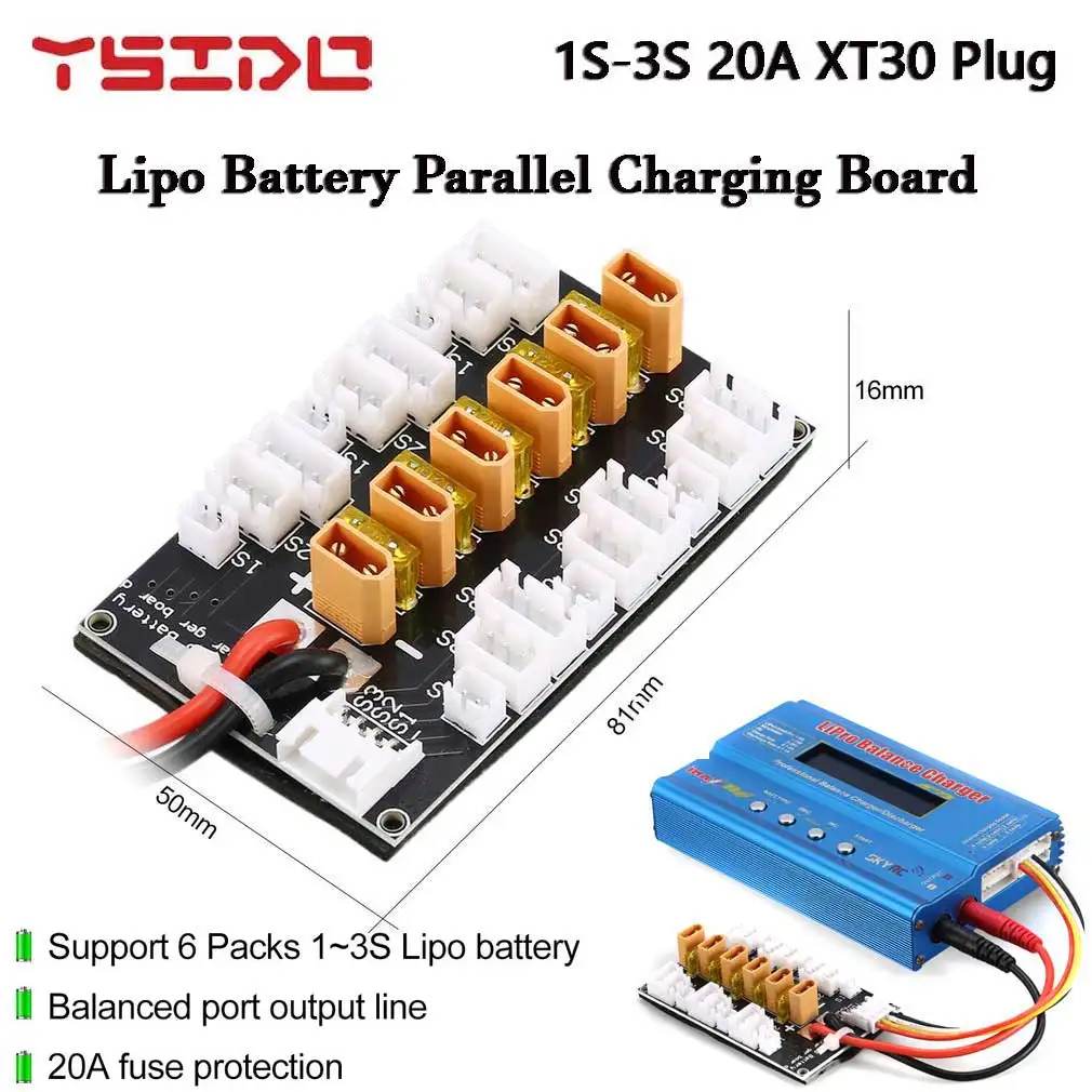 YSIDO Lipo Battery Parallel Charging Board 1S-3S 20A XT30 Plug for RC Racing Drone IMAX B6 Charger RC Car Balance Charge Parts