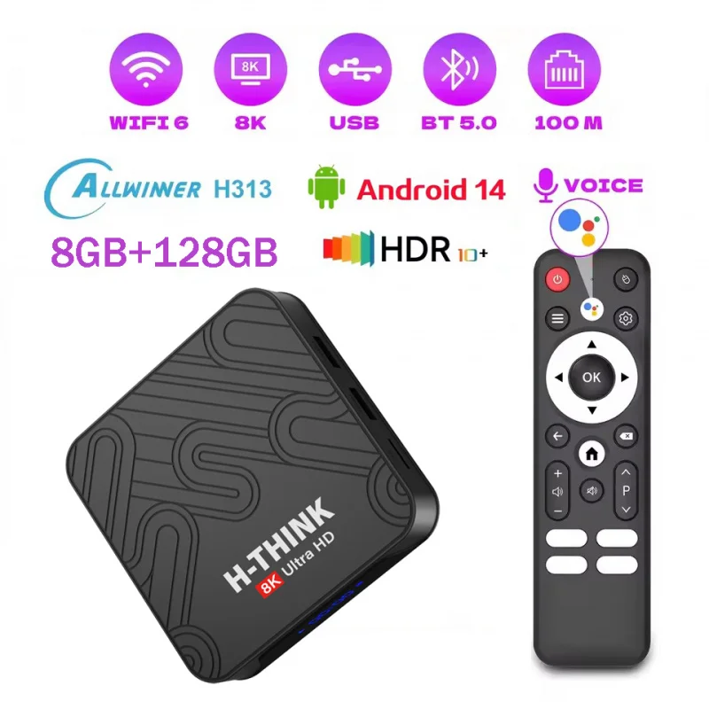 

Q96 H-THINK M300 HD Android 14 TV Box Allwinner H313 Quad Core 4G 5G Dual Wifi 8GB 128GB 8K 4K BT5.0 Voice Media player iptv