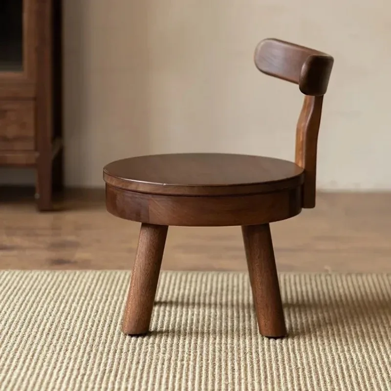 Simple Coffee Table Low Stool Backrest Chair Children's Stool Household Use olid Wood Small Round Stool With Rotatable Backrest