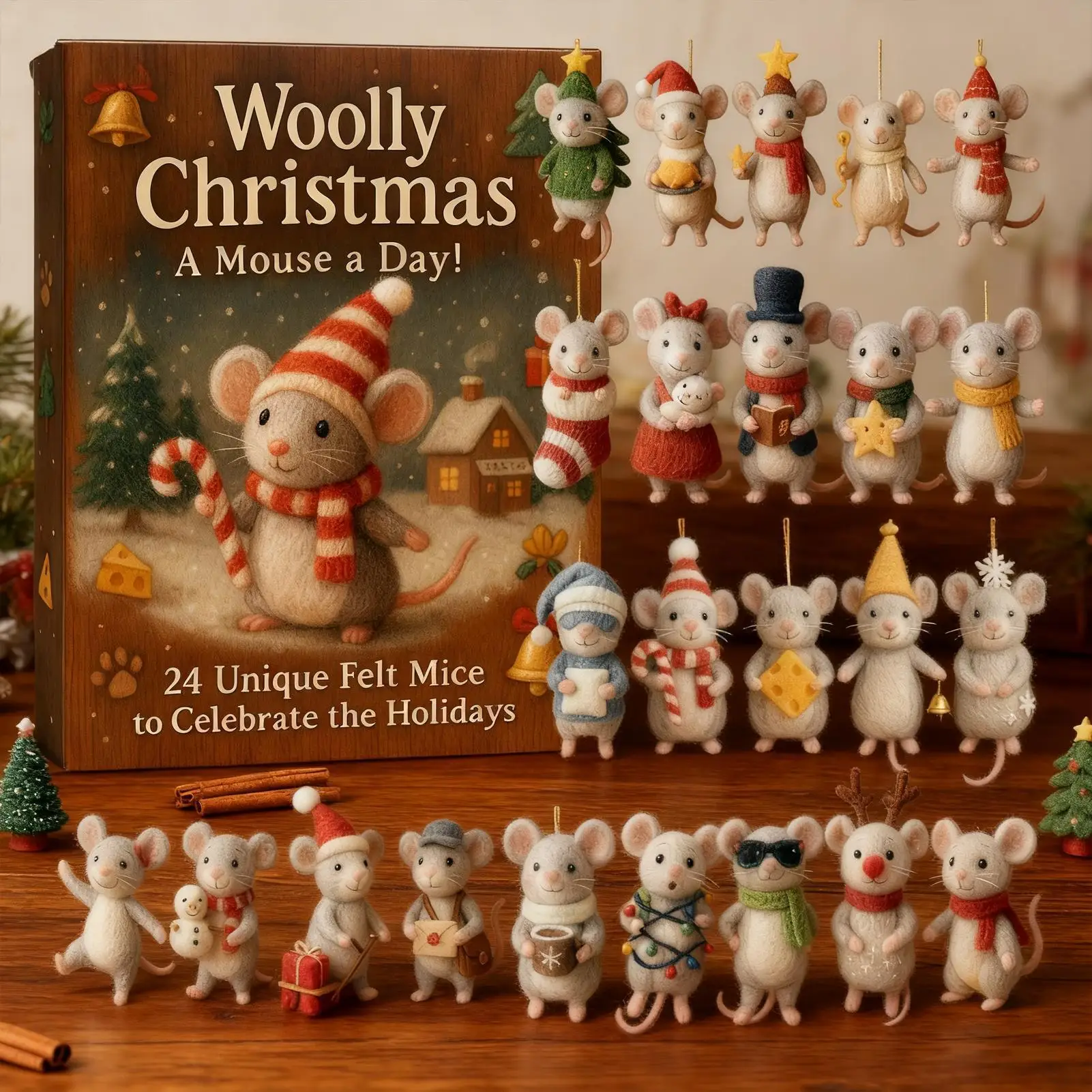 عيد الميلاد الفئران تقويم القدوم زخرفة الاكريليك 24 يوما العد التنازلي ديكور الشتاء عطلة المعلقات المعلقة لفروع شجرة #4