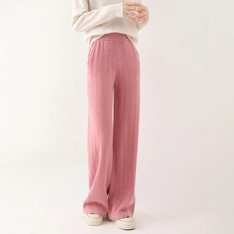 

2024 New Wool Women's Pants High Waist Loose Cashmere Floor Pants Knitted Thickened Fashion Hot Selling Women's Pants