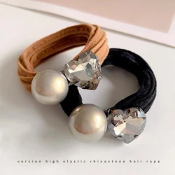 Pearl Crystal Hair Loop for Women, Korean Version, Simple and caring Ponytail Leather Band, Tied Headband