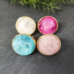 Large Round Crystal Ring, Blue/Pink/Clear/Rose Quartz Boho Hippie Ring for Women, Gemstone Jewelry Gift Wholesale