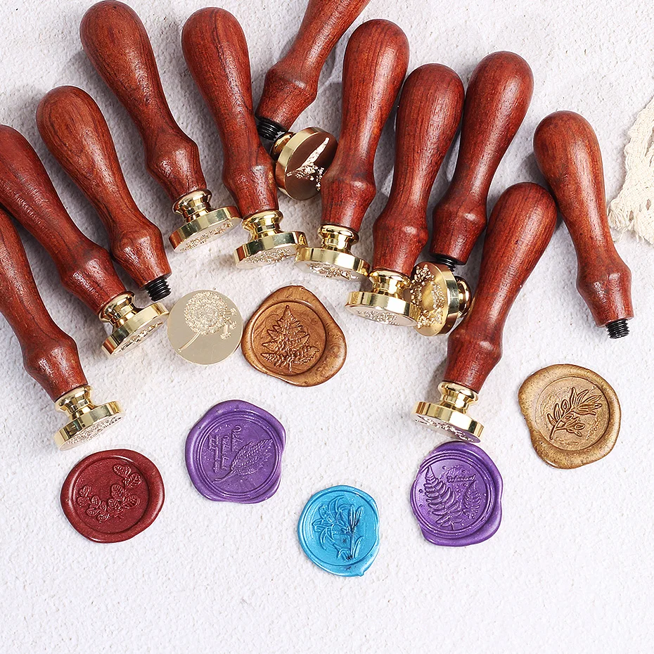 Antique Red Wood Wax Seal Handle With Replaceable Copper Stamp Head DIY Handicraft Wedding Invitation Retro Sealing Stamp Tool