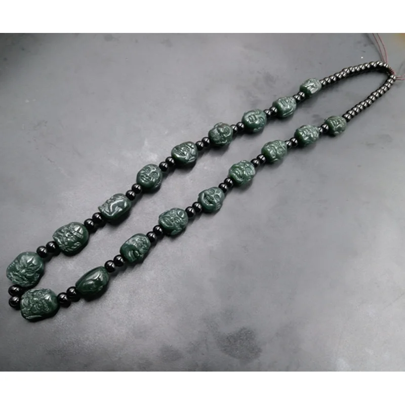 

Green Eighteen Necklace, Adjustable Hotan Jade Arhats Sweater Chain