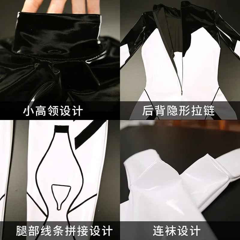 Sexy Latex Bodycon Cosplay Jumpsuits Women Comic Catsuit Gloves Nightclub Party Costume Ladies PVC Halloween Clothing New Custom