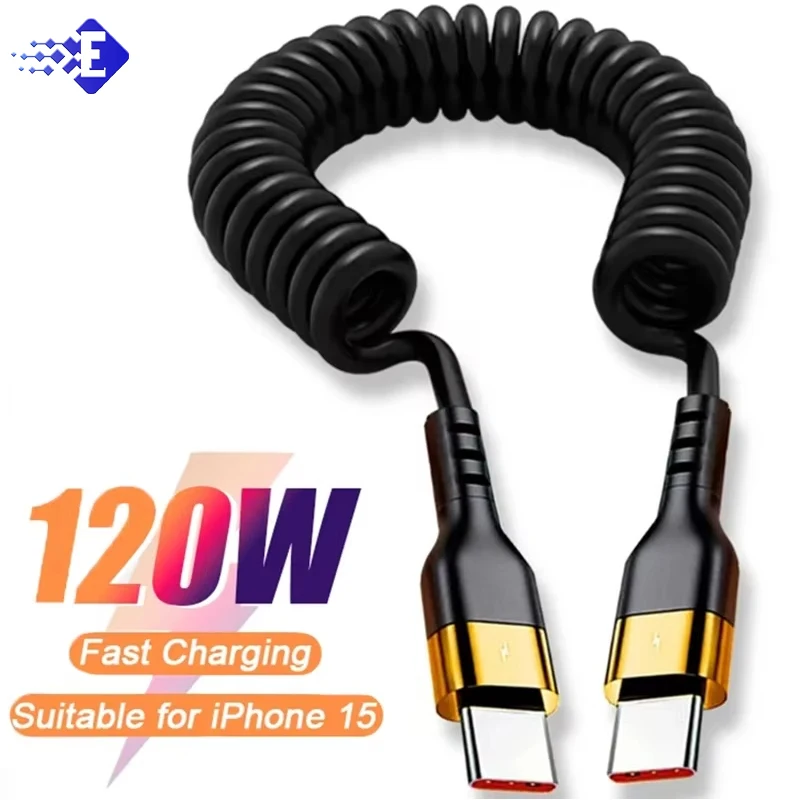 Type C To Type C Spring Cable PD 120W Super Quick Charging Data Cable Wire for IPhone 15Pro Max Mini Samsung Type-c Data Cord