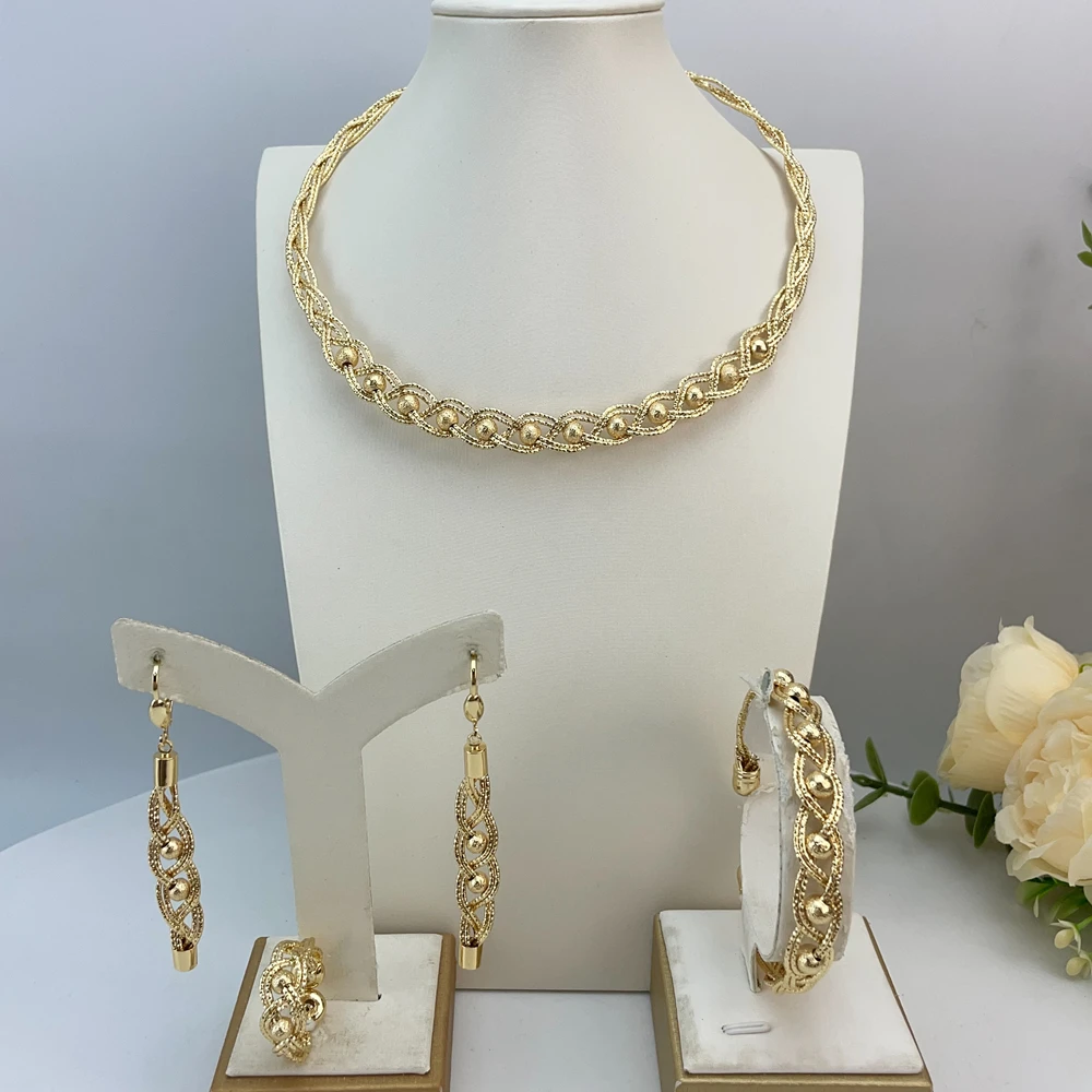 EMMA موضة دبي مطلية بالذهب الخرز القلائد أقراط خواتم مجموعات المجوهرات الجميلة للنساء هدايا مجوهرات حفلات الزفاف FHK23145