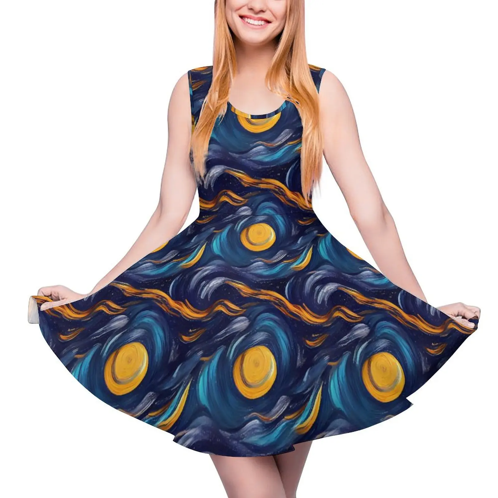 

Watercolor Starry Night Dress High Waist Abstract Art Aesthetic Dresses Summer Women Oversized Sexy Graphic Skate Dress