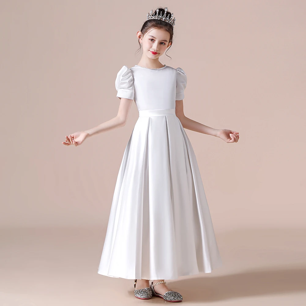 Princess Pageant Satin Elegant Girls Gown Junior Bridesmaid Flower Girl Dress For Birthday Party Concert First Communion Dress