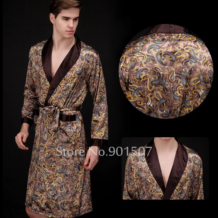 Men\'s Bathrobe Satin Nightwear Loose Homewear Lapel Kimono Bathgown Summer New Home Clothes Ice Silk Intimate Lingerie Nightgown