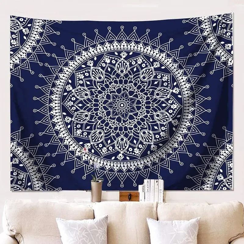VIKAMA White Flower Mandala Star Moon Hanging Cloth Crescent Spiritual Tapestry Living Room Background Wall Room Decoration