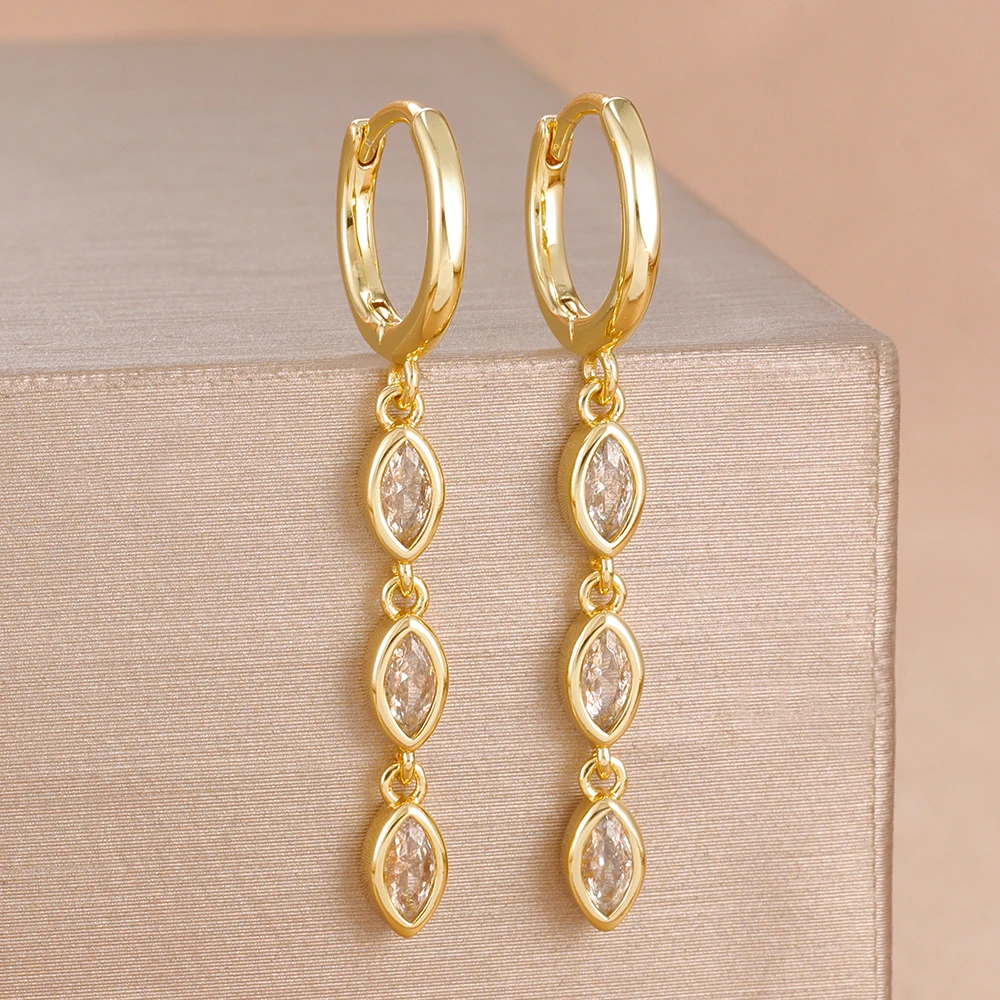 2PCS Mode Zirkonia Ohrring Für Frauen Nette Vergoldet Lange Kette Wasser Tropfen Hoop Ohrring Braut Hochzeit Party geschenke