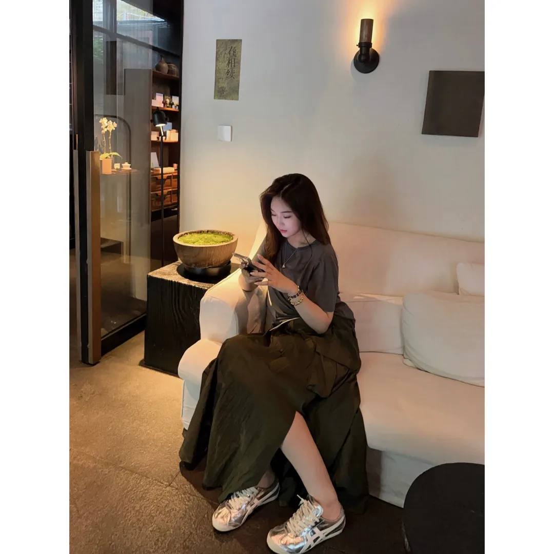 

Юбка-десантник трапециевидной формы с разрезом на открытом воздухе, дизайн с завязками, сенсация, высокая талия, длинная, однотонная, женская, премиум-класса...