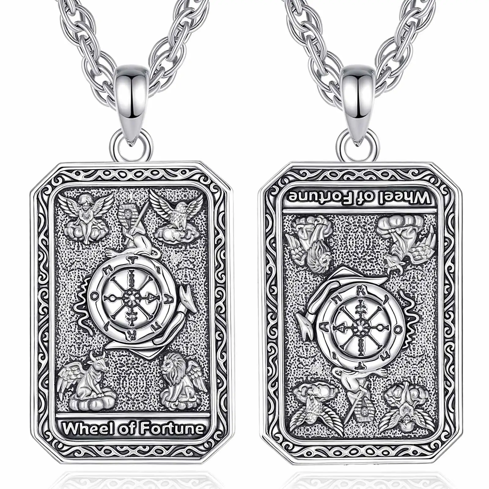 Eudora Tarot Cards Necklace Copper Wheel of Forturre Amulet Vintage Major Arcana Divination Pendant Pagan Jewelry Unisex Gift