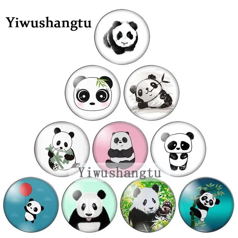 Lovely cartoon panda chinese National animal 12mm/20mm/25mm/30mm Round photo glass cabochon demo flat back Making findings