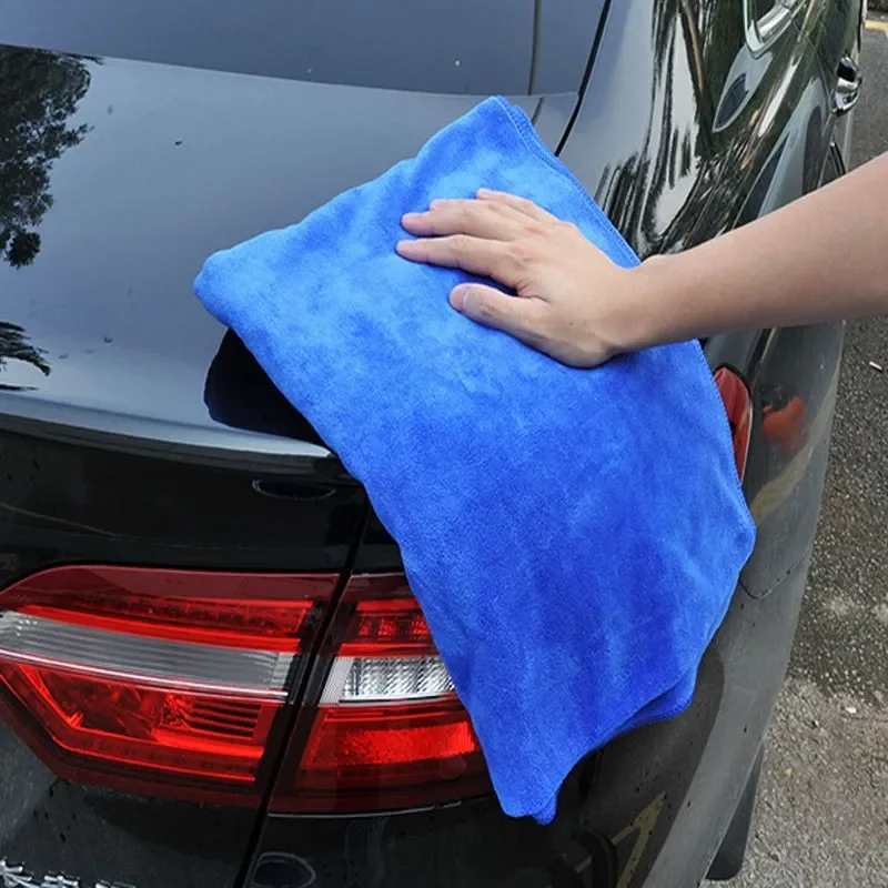 1/3/5 Buah Handuk Pengering Lembut Serat Mikro Biru Kelim Pemoles Kecantikan Mobil Handuk Cuci Kain Debu Rumah Tangga 30*30/40/60Cm