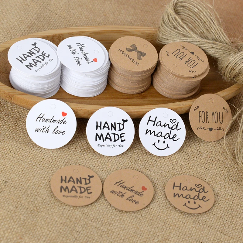 100Pcs Kraft Paper Gift Tags With Hemp Rope Thank You Handmade Label Cards For Candy Box Jewelry Price Hanging Tag Wedding Favor