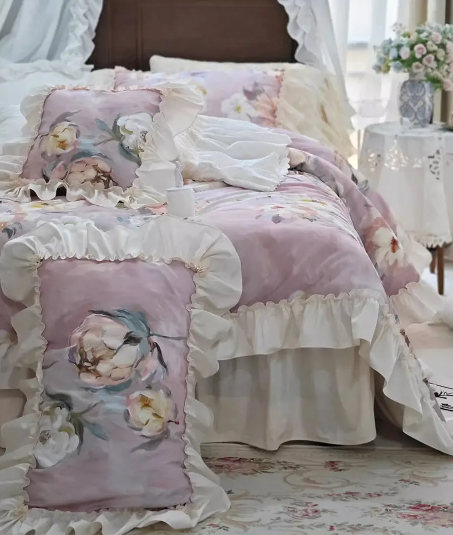 

Комплект постельного белья с французским пасторальным цветочным принтом, полный королевский король с рюшами в деревенском стиле, хлопковое домашнее текстильное покрывало, наволочка, пододеяльник