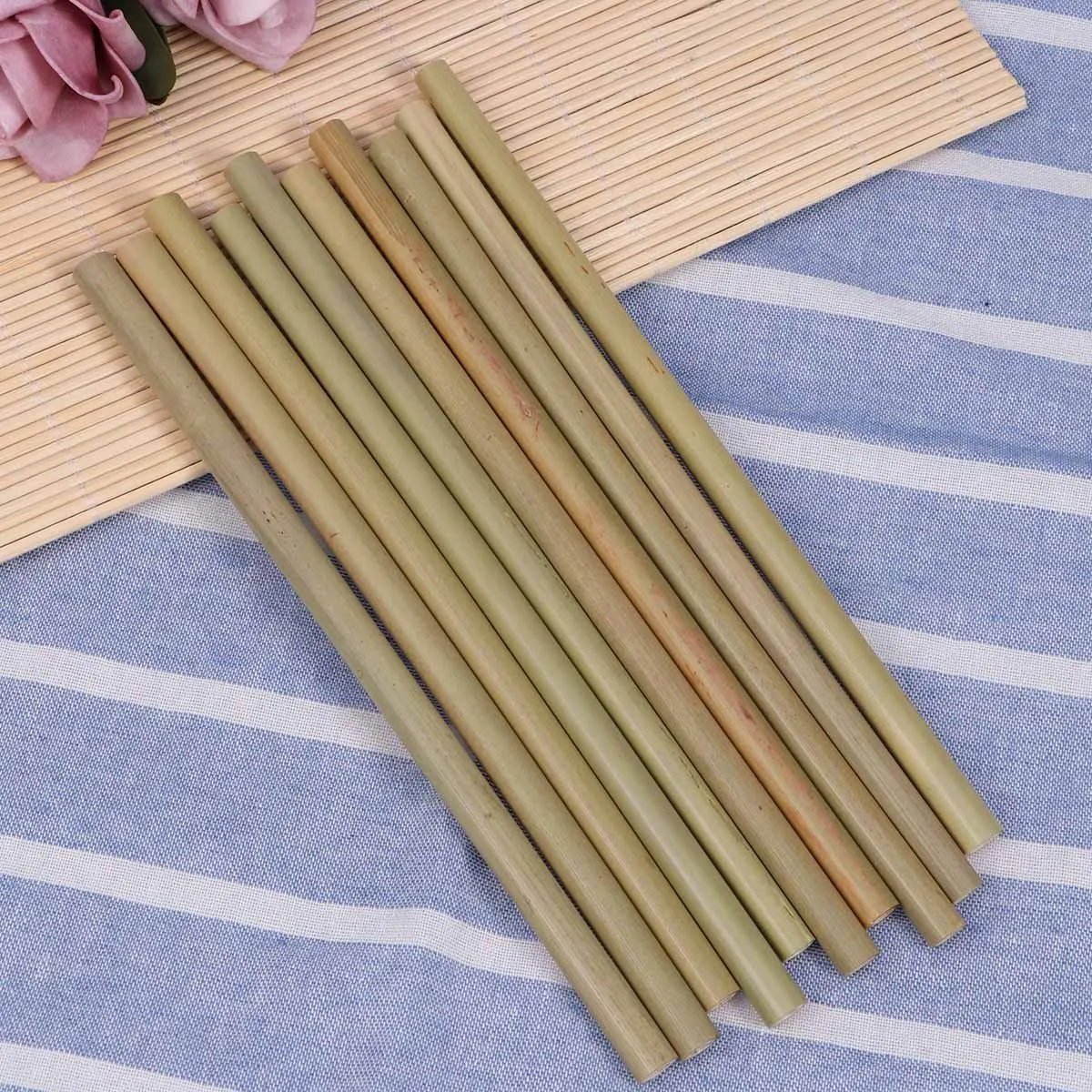 

11 PCS Smoothie Straws Bamboo Biodegradable Srtaw Environmentally Green Reusable