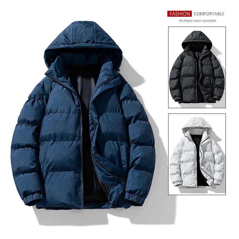 

Men's Hooded Maple Leaf down Cotton Jacket Loose Casual Thickened Autumn Winter Fashionable Youth Leisure Cotton Coat