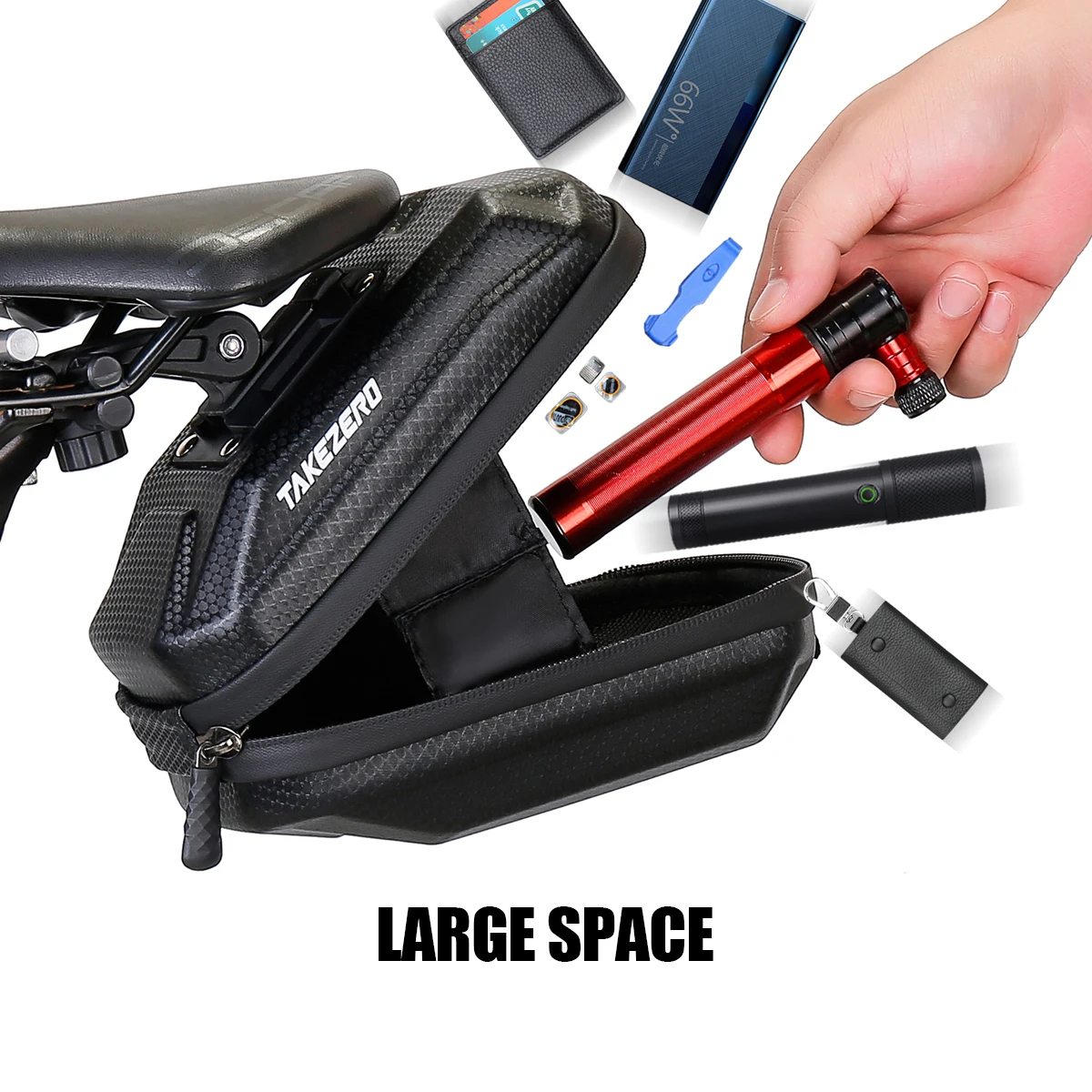 TAKEZERO A9 EVA Hard Shell Tail Bag for Bicycles, Saddle Bag for Mountain Bikes and Road Bikes, Cycling Equipment Accessory